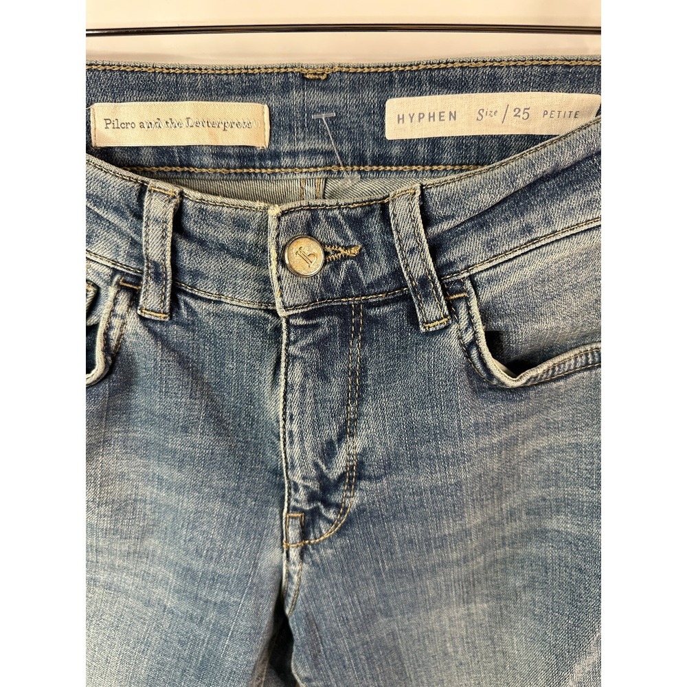 Pilcro Hyphen Pearl Mid-Rise Relaxed Boyfriend Jeans 25 Petite Embellished Crop - Picture 6 of 16